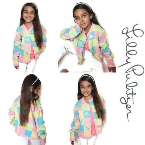 Lilly Pulitzer Girls Colorful Patchwork Cardigan Sweater Size 10 - Picture 1 of 12